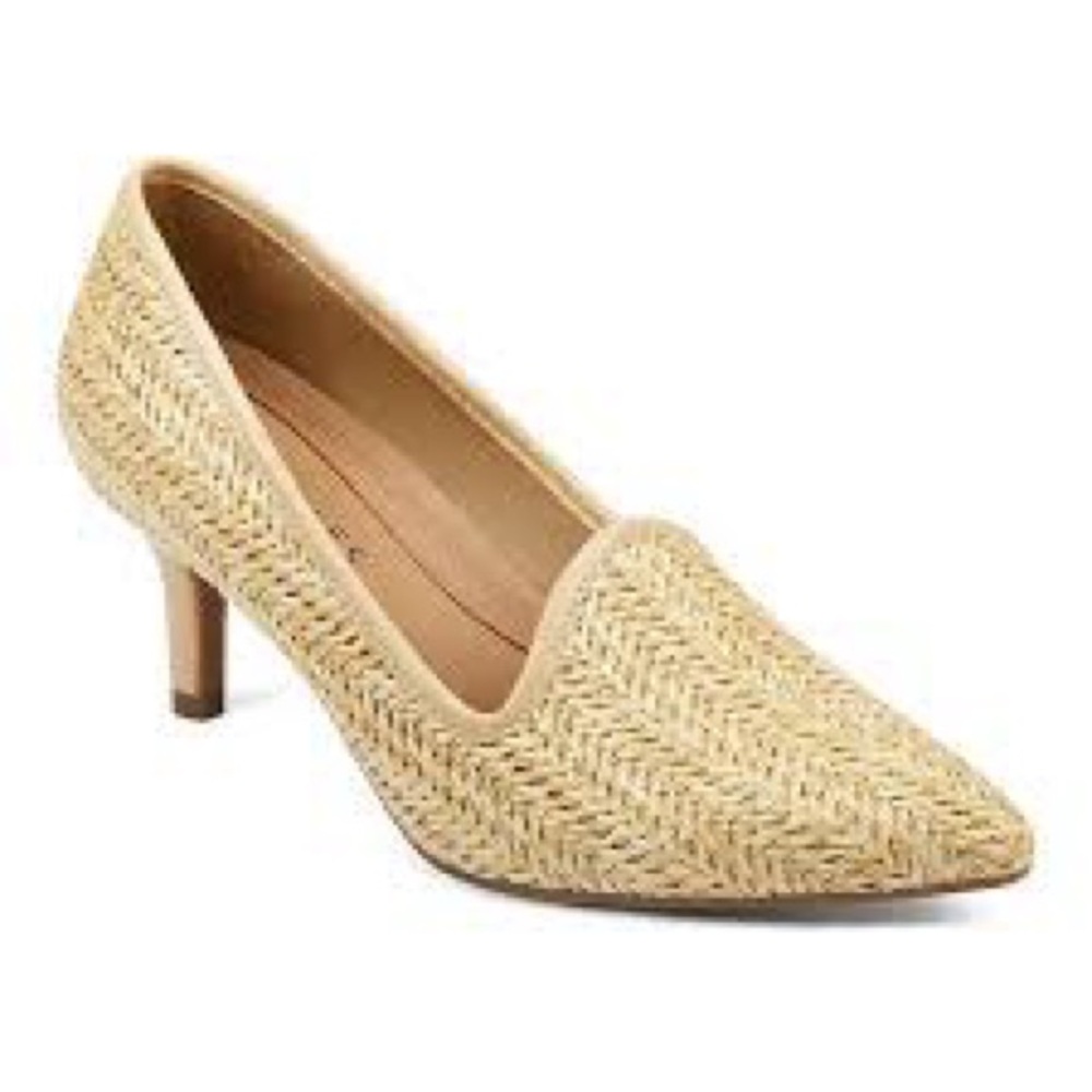 Aerosoles Women's Raffia Woven Kitten Heel Pumps Pointed Toe Natural Beige 8M‎